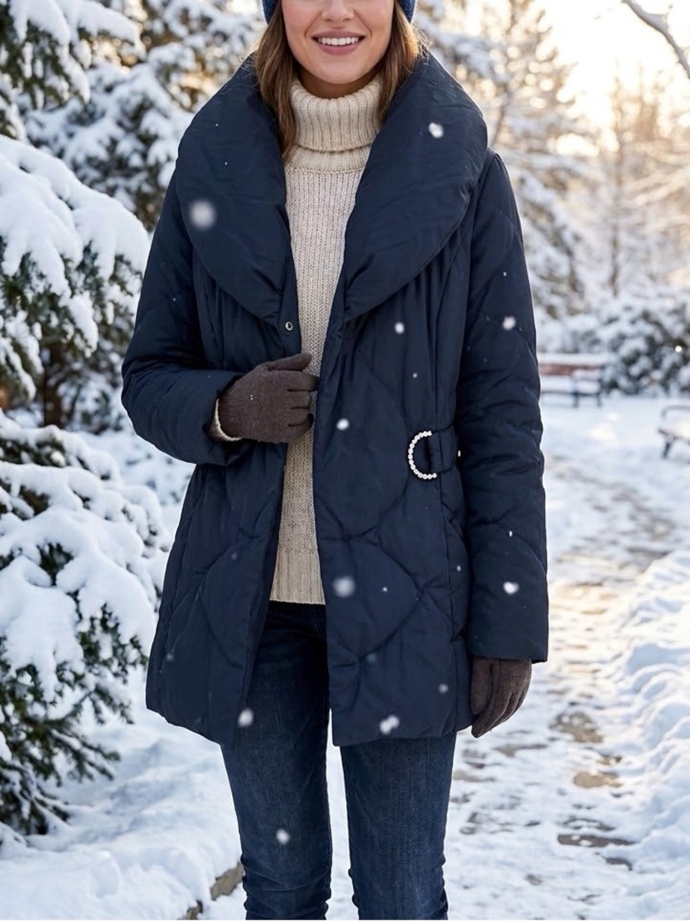 Bianca Nygård Navy Blue Quilted Puffer Jacket Rhinestone Accent Size Small